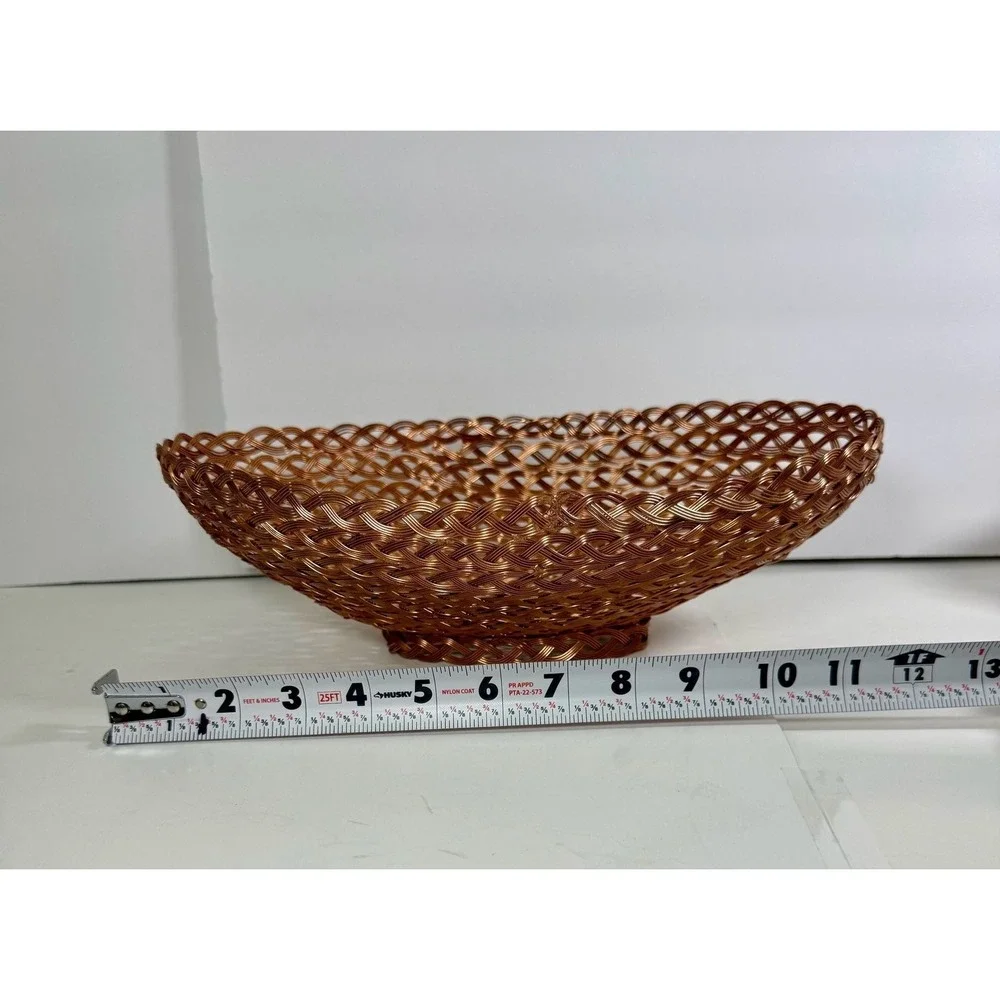 Vintage Woven Copper Wire Baskets Set of 2 Oval Footed Decorative Fruit Bowls
